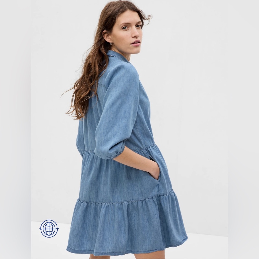 GAP - Puff Sleeve Denim Mini Shirtdress with Washwell